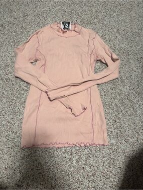 Just Female Blush Pink Ribbed Long Sleeve Mini Dress